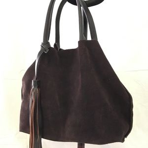 Brown leather Suede Bucket Hobo Boho handbag